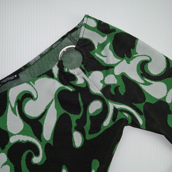 ZARA Women's One Shoulder Crop Top Size Medium Green Black White Knit - Picture 2 of 6